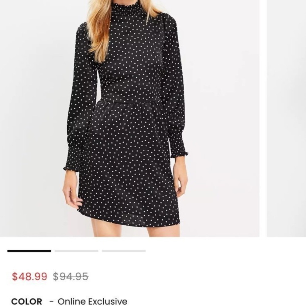 Loft Dotted Smocked Flare Dress Size 10